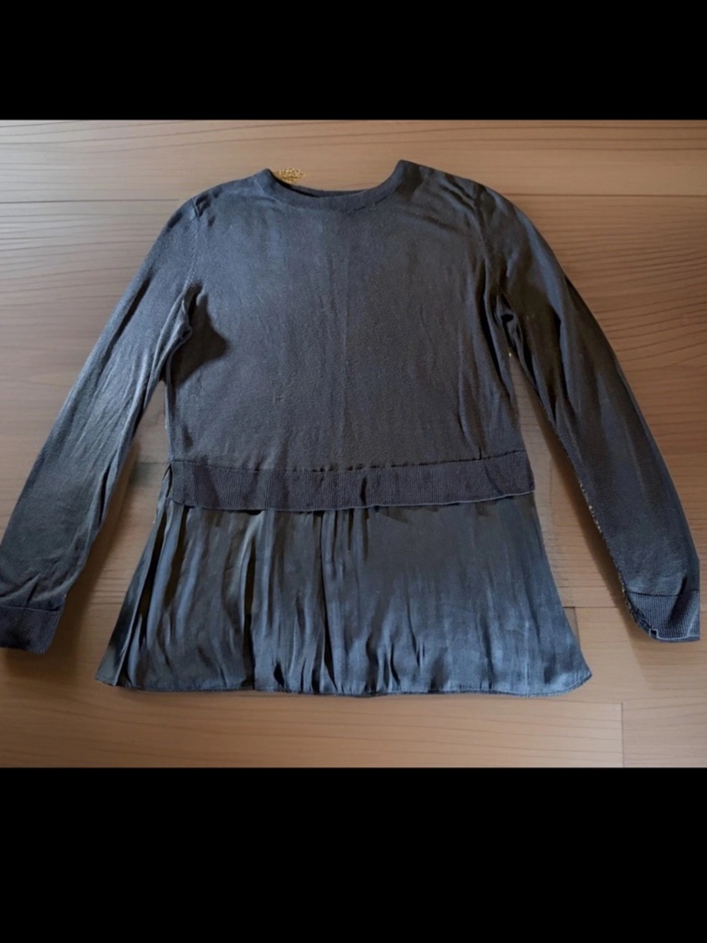H&M Blouse Womens Medium Navy Blue Lightweight Faux Layered Satin Peplum Twofer